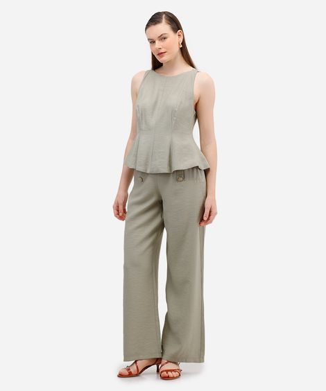 calça wide leg feminina de viscose com botões verde