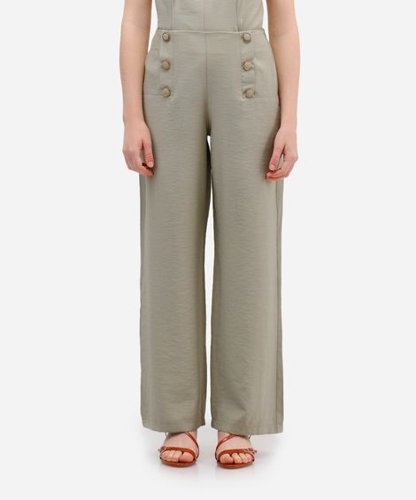 calça wide leg feminina de viscose com botões verde