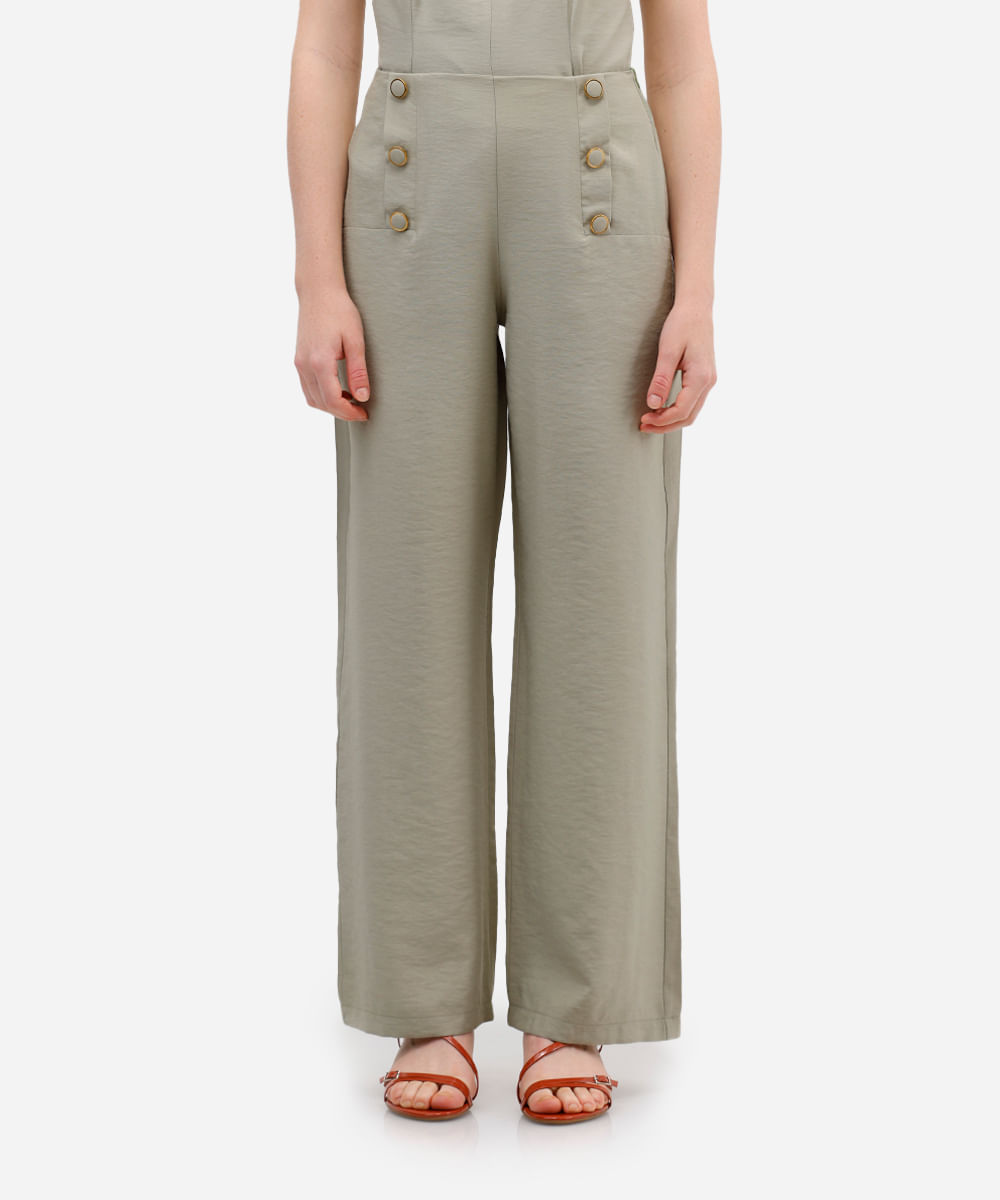 calça wide leg feminina de viscose com botões verde