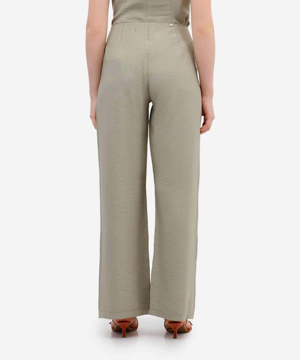 calça wide leg feminina de viscose com botões verde