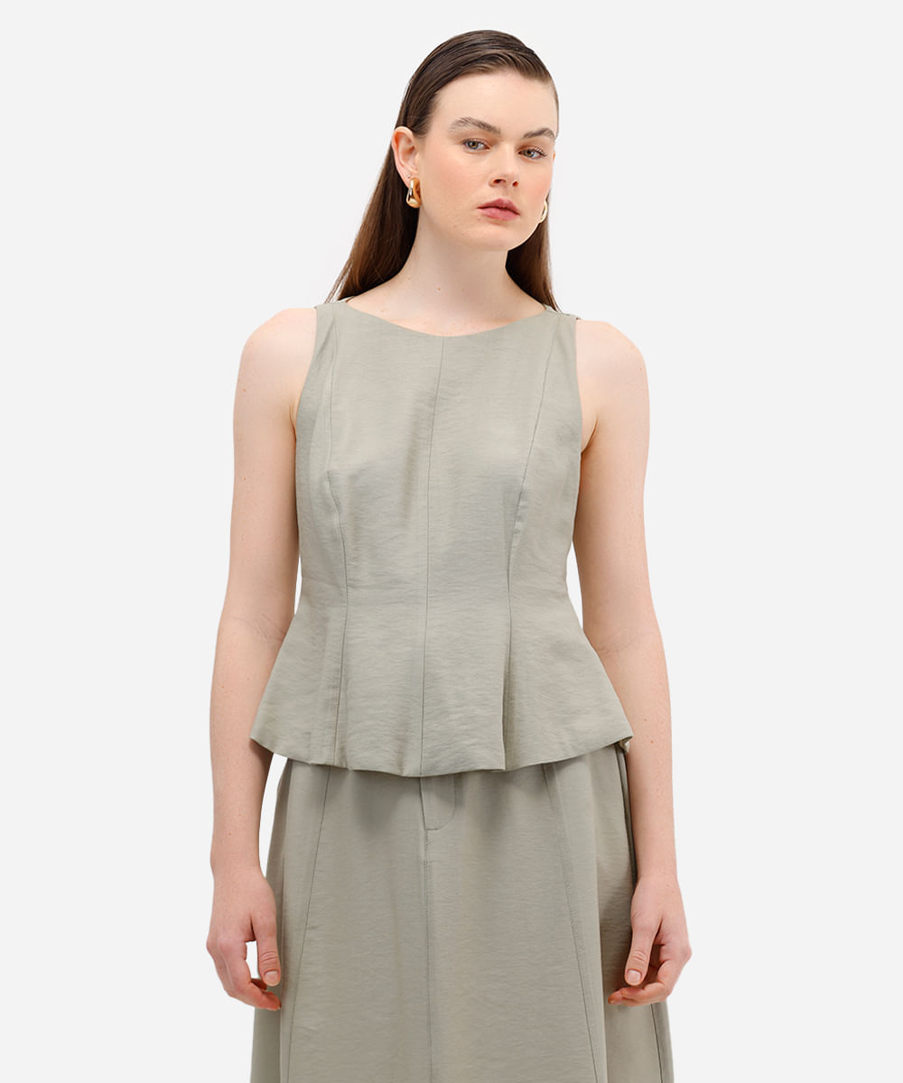 regata peplum feminina de viscose com recortes verde
