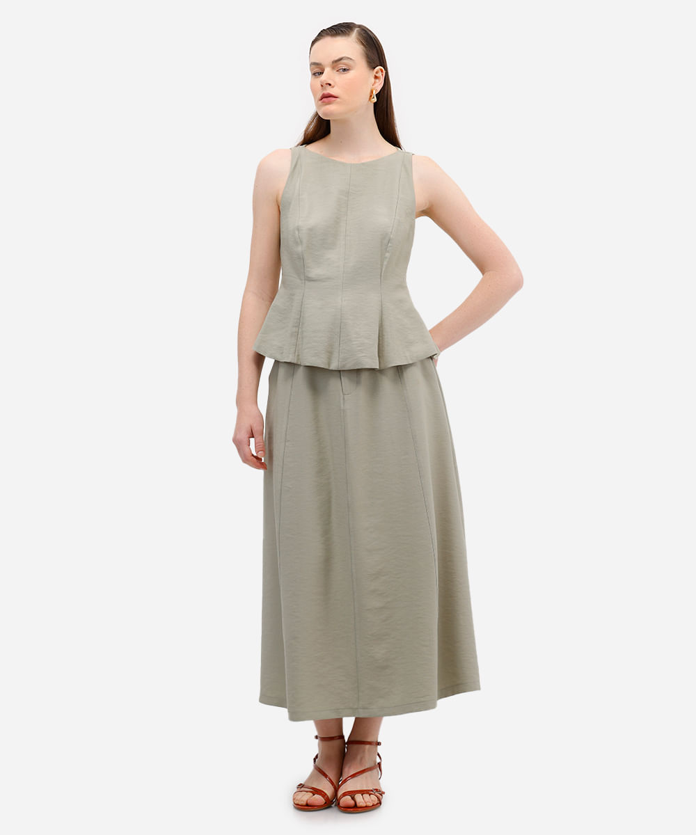 regata peplum feminina de viscose com recortes verde