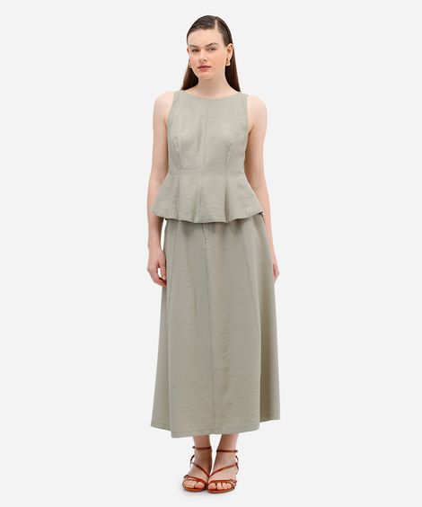 saia midi evasê feminina de viscose verde