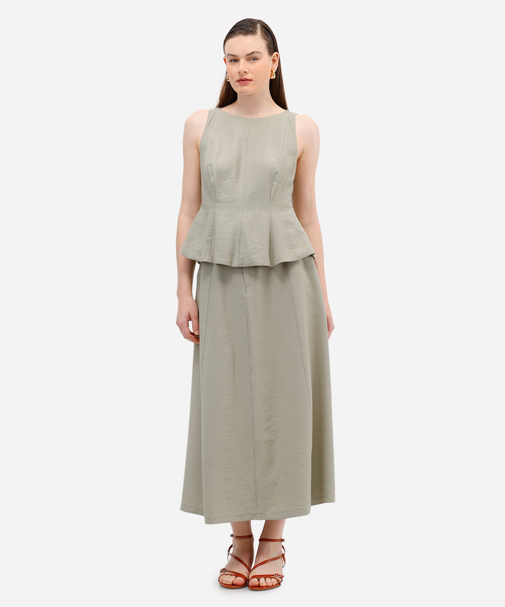 saia midi evasê feminina de viscose verde