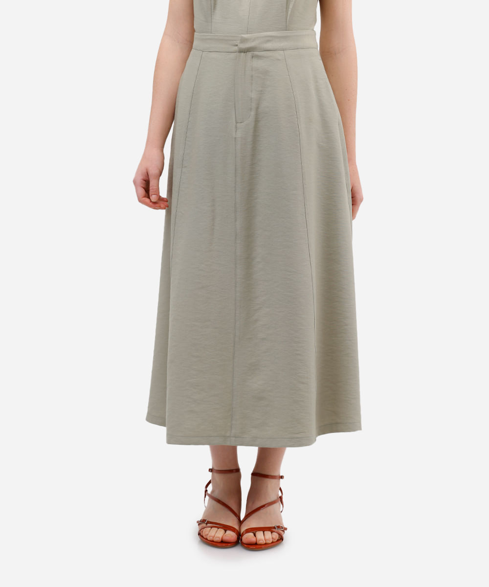 saia midi evasê feminina de viscose verde