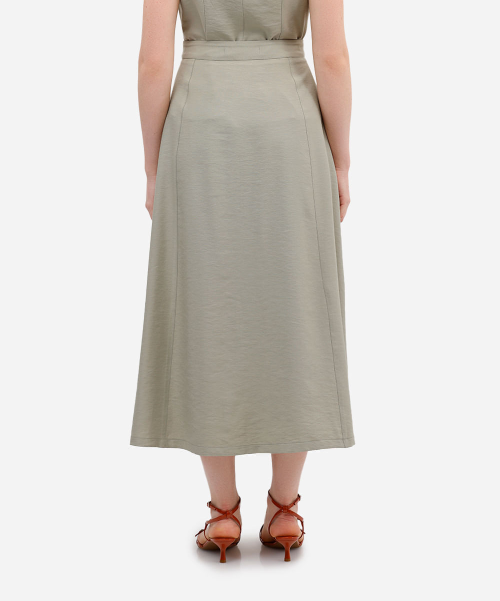 saia midi evasê feminina de viscose verde