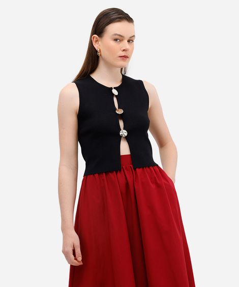 colete feminino de tricot com botões preto