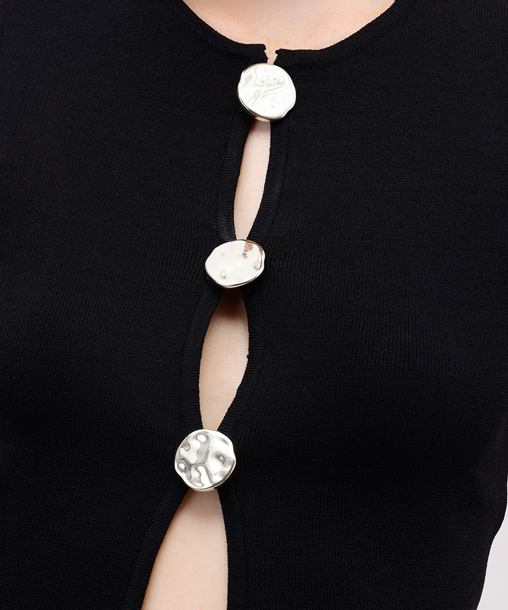 colete feminino de tricot com botões preto