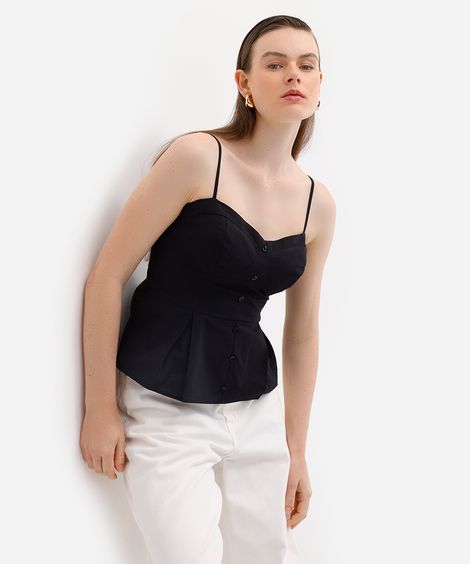 regata peplum feminina de algodão com pregas preta