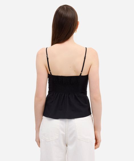 regata peplum feminina de algodão com pregas preta