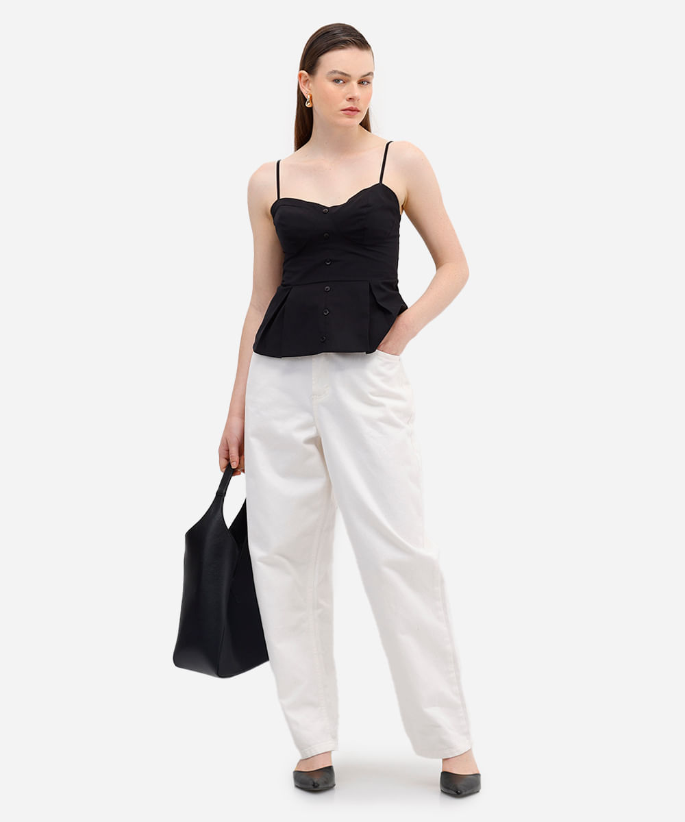 regata peplum feminina de algodão com pregas preta