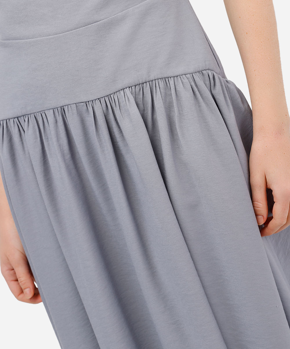 vestido midi feminino de viscose decote quadrado cinza