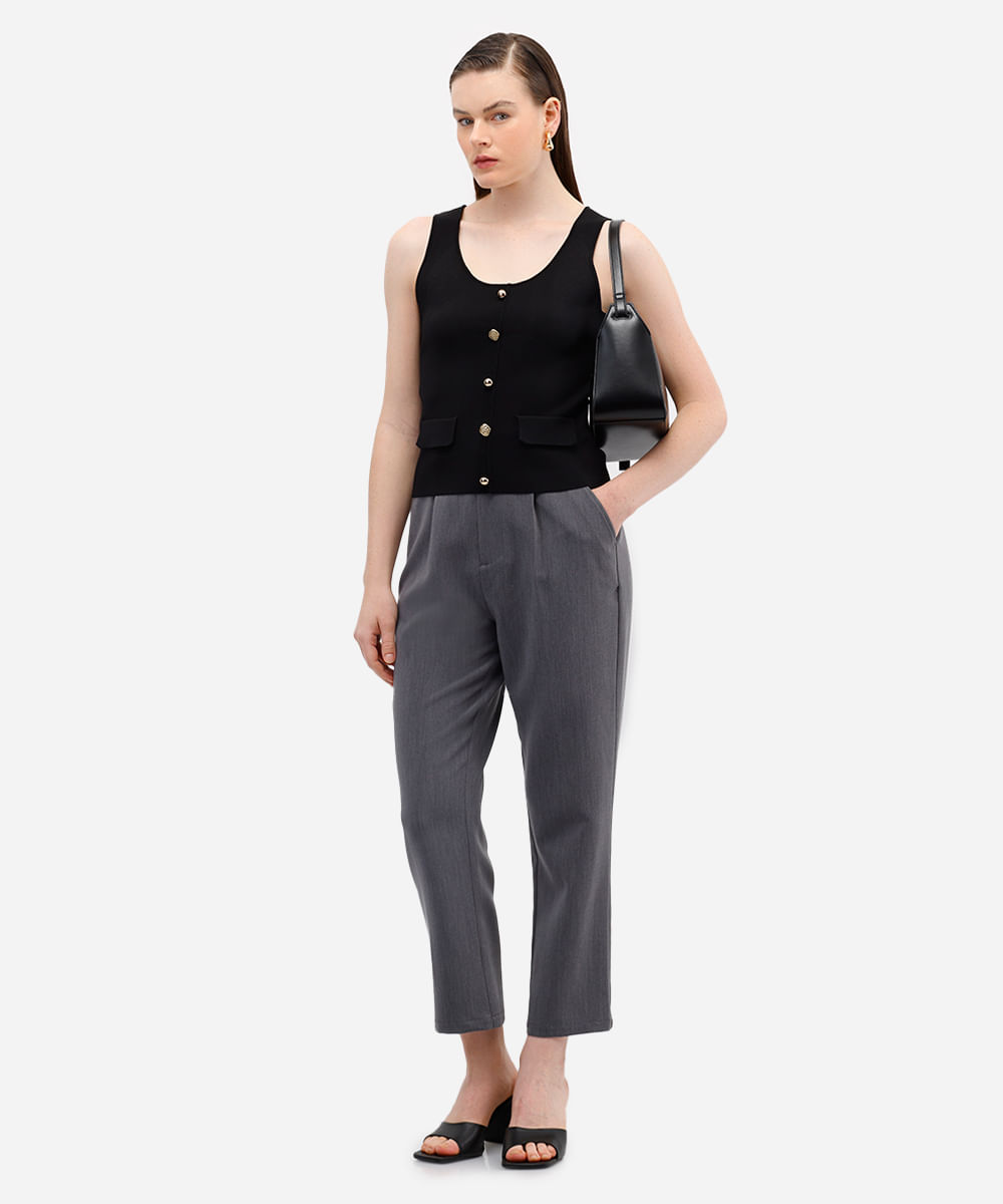 colete feminino de tricot com botões preto