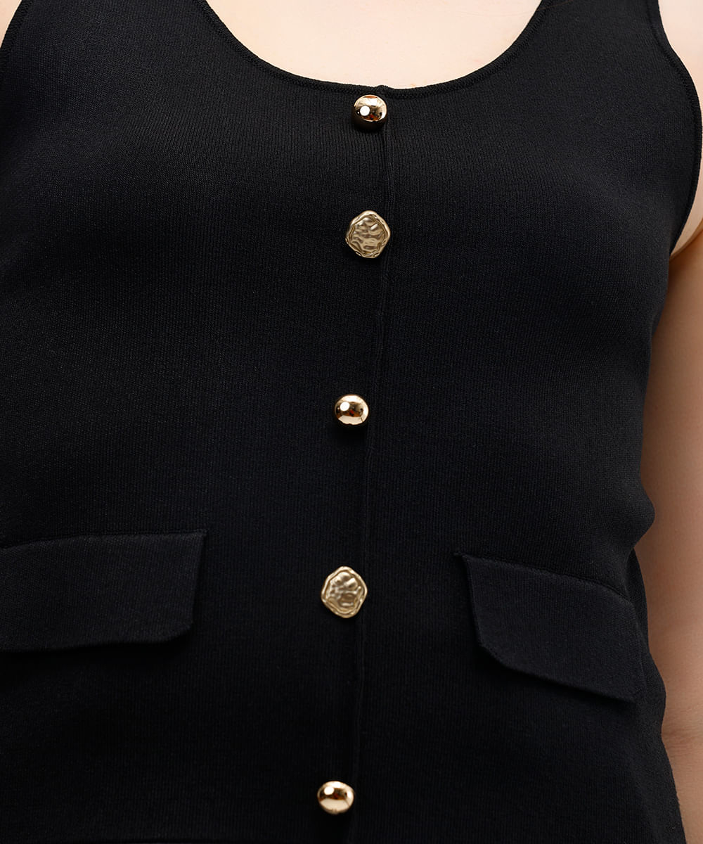 colete feminino de tricot com botões preto