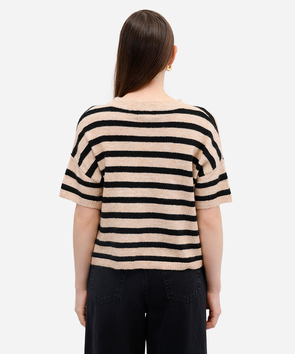 blusa feminina de tricot listrada com lã preta