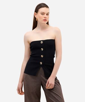 blusa sem alça feminina de tricot com botões preta