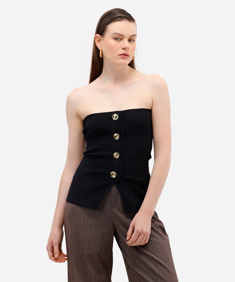 blusa sem alça feminina de tricot com botões preta