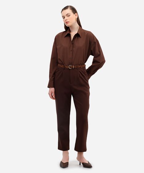 calça de alfaiataria feminina com cinto marrom