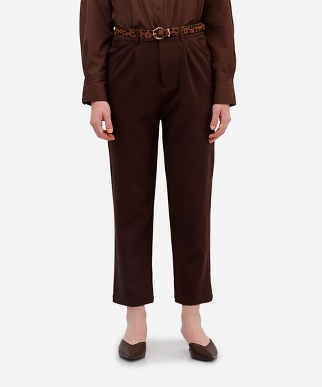 calça de alfaiataria feminina com cinto marrom