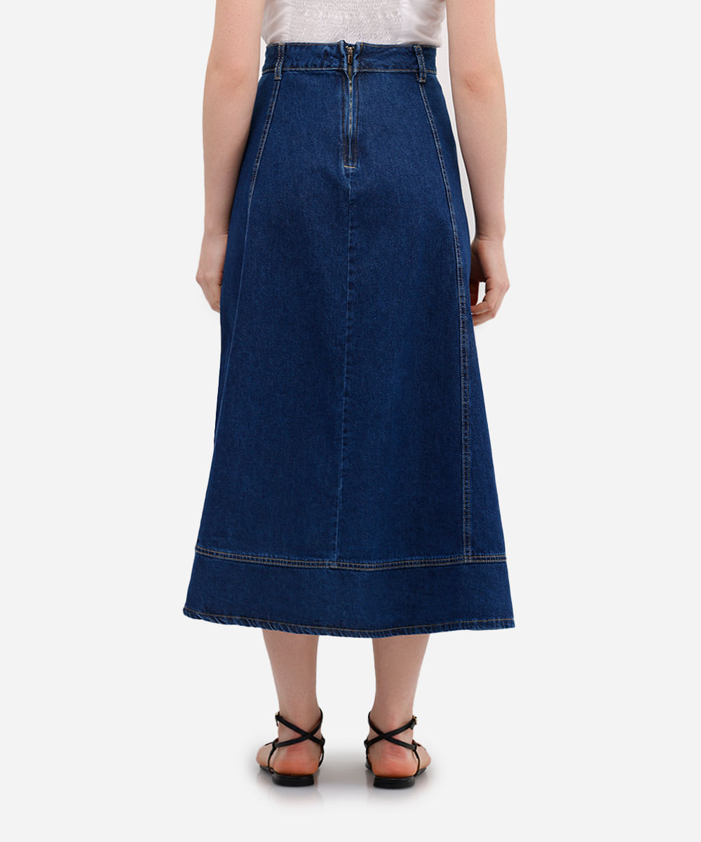 saia longa feminina jeans com recortes azul