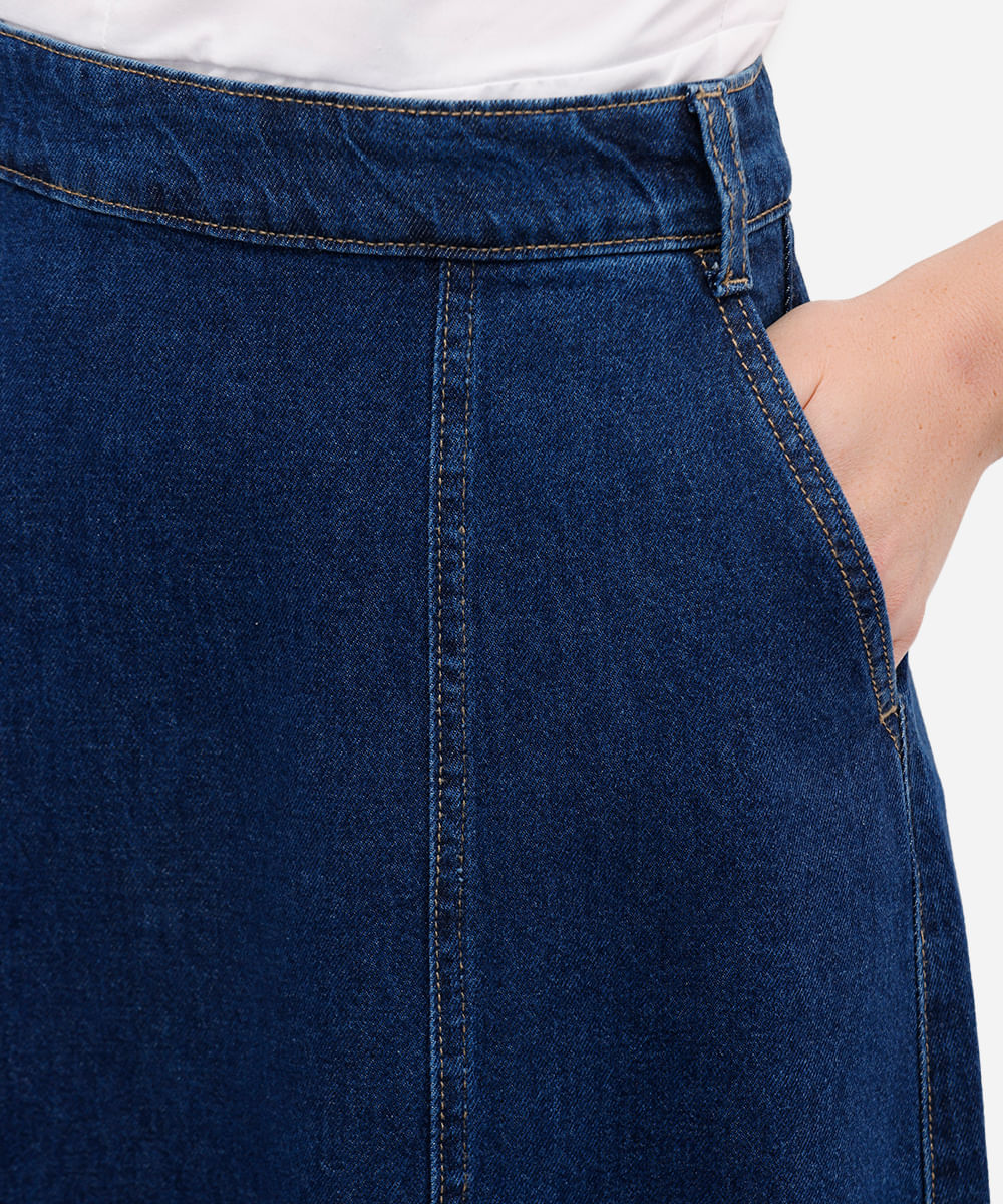 saia longa feminina jeans com recortes azul
