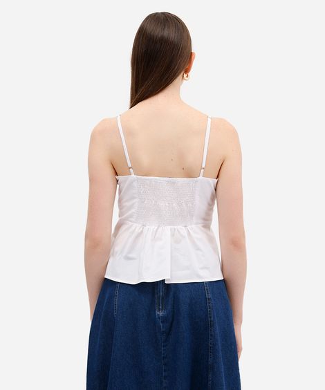 regata peplum feminina de algodão com pregas off white