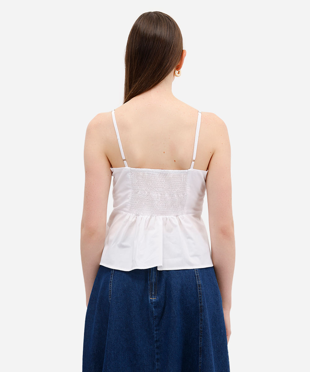 regata peplum feminina de algodão com pregas off white
