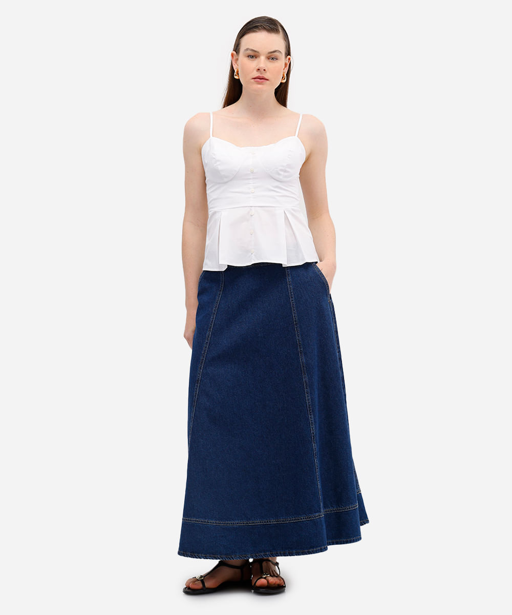 regata peplum feminina de algodão com pregas off white