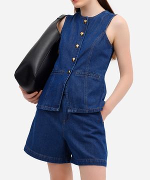 bermuda feminina jeans cintura alta azul