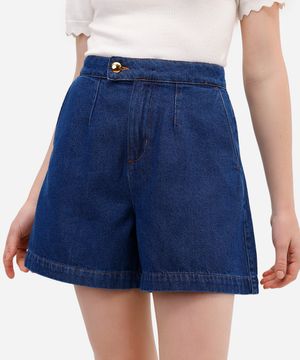 bermuda feminina jeans cintura alta azul