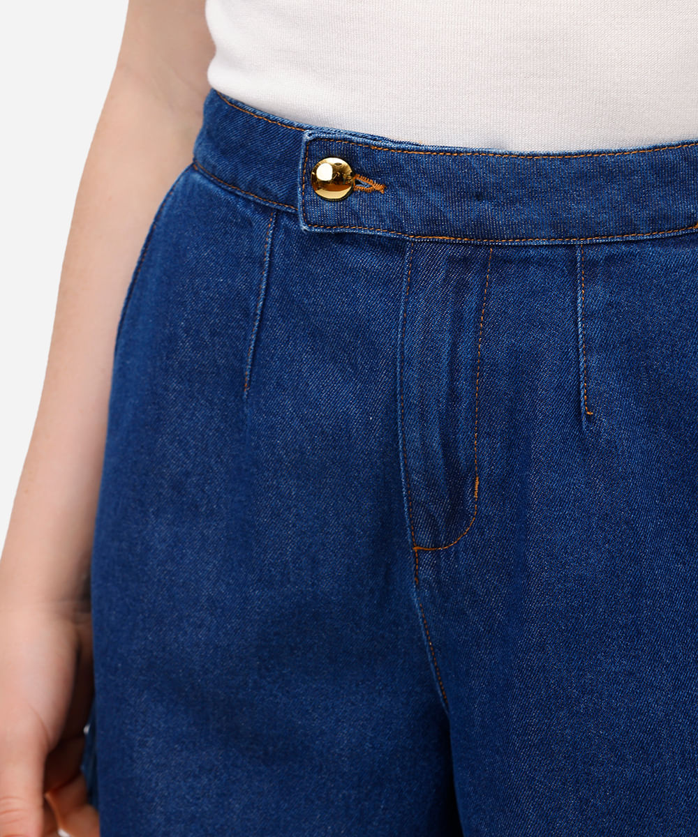 bermuda feminina jeans cintura alta azul
