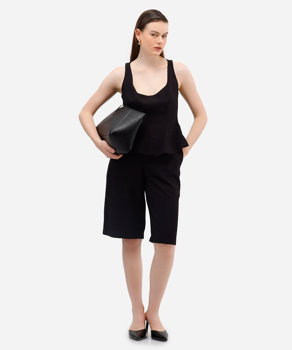regata peplum feminina de viscose com recortes preta