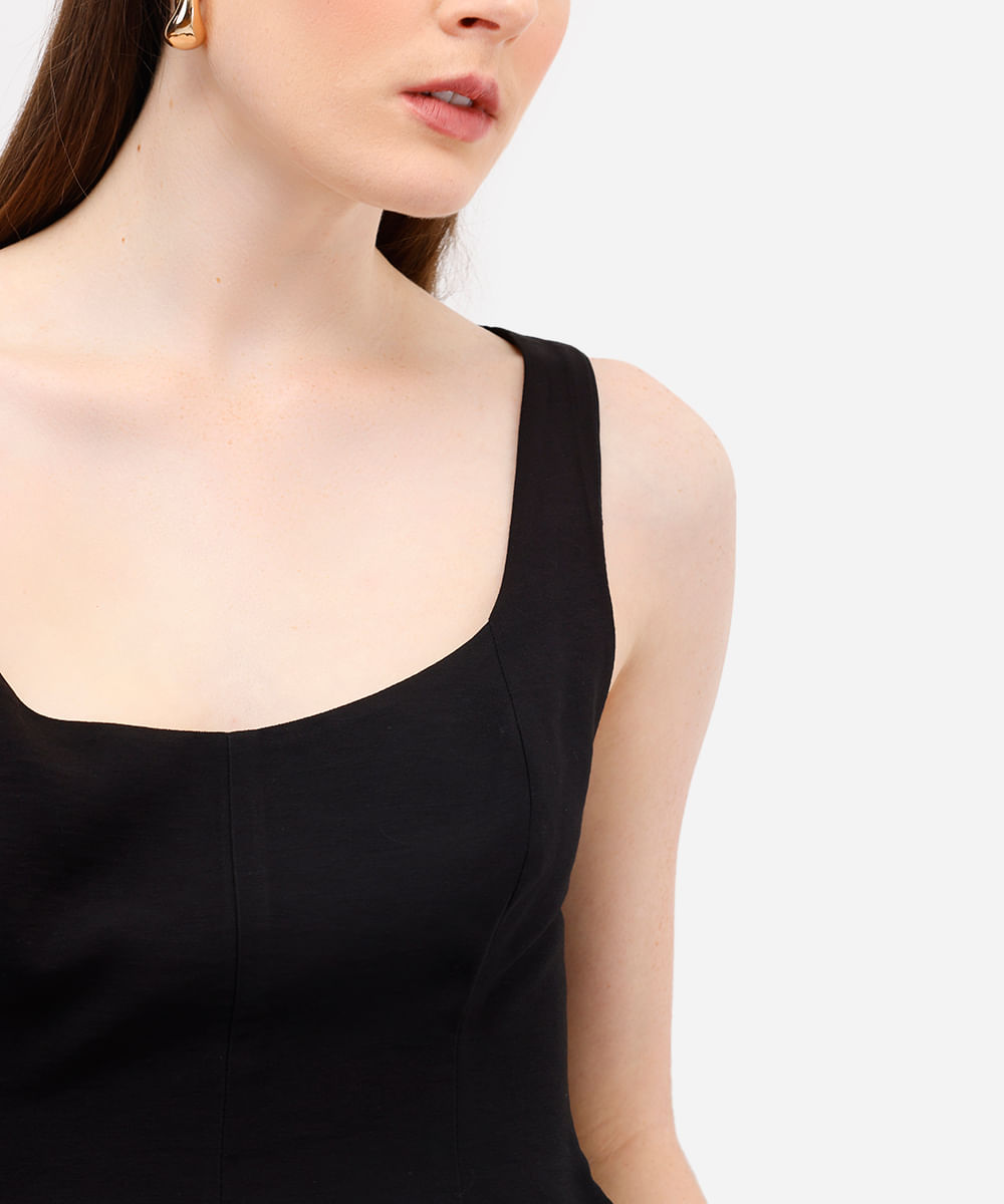 regata peplum feminina de viscose com recortes preta