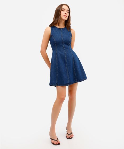 vestido curto feminino jeans com recortes azul