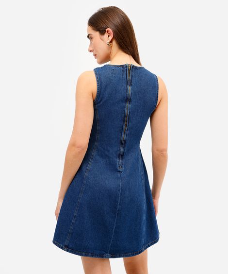 vestido curto feminino jeans com recortes azul