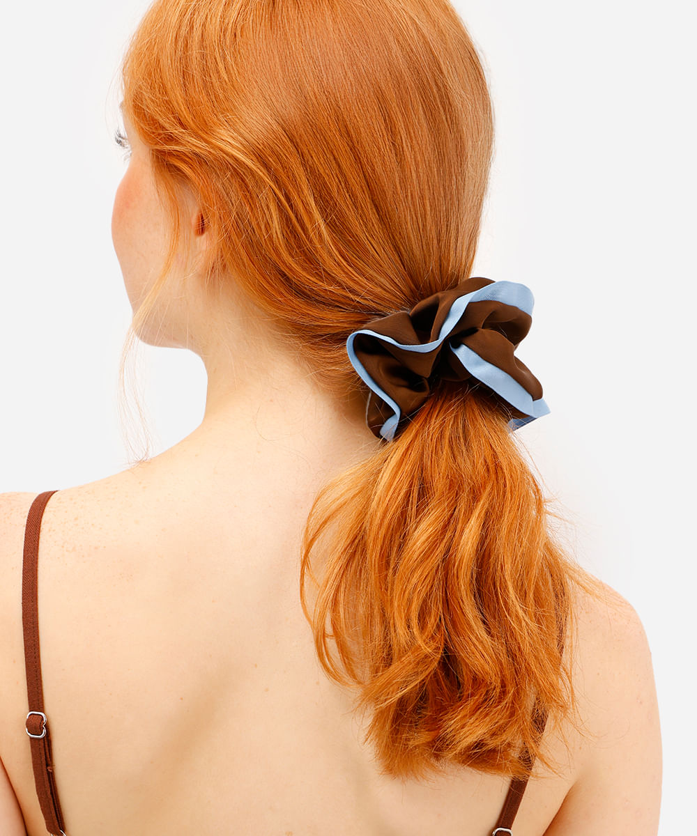 kit de 2 elásticos de cabelo scrunchie feminino acetinado - multicor