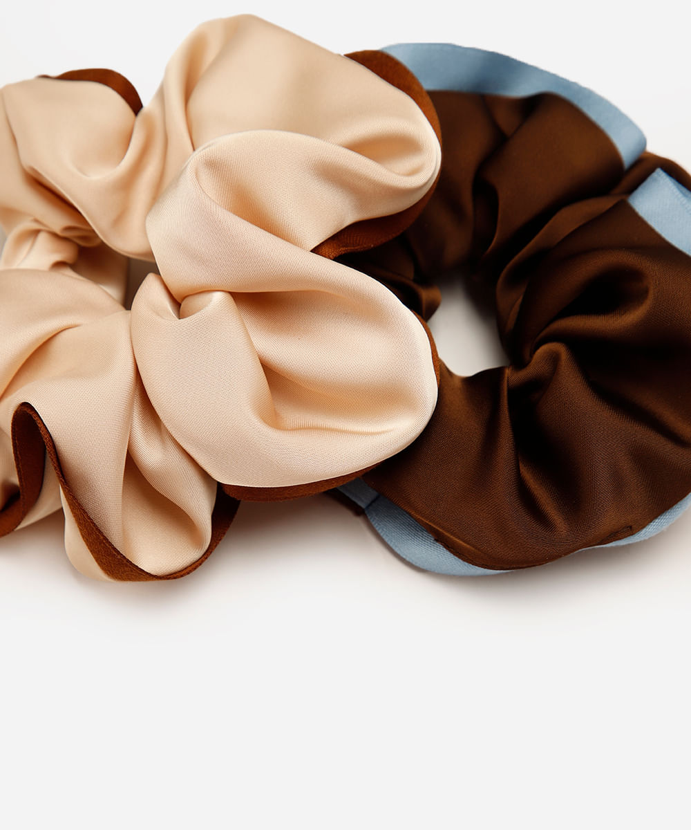 kit de 2 elásticos de cabelo scrunchie feminino acetinado - multicor
