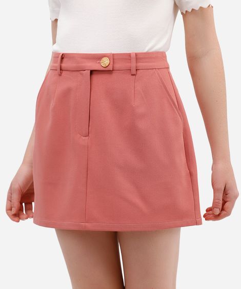 saia curta feminina de alfaiataria texturizada rosa