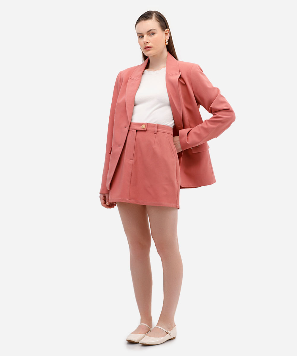 saia curta feminina de alfaiataria texturizada rosa