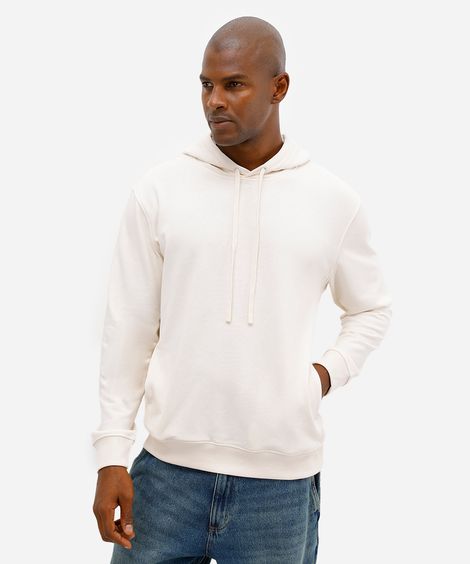blusão básico masculino de moletom sem felpa com capuz off white