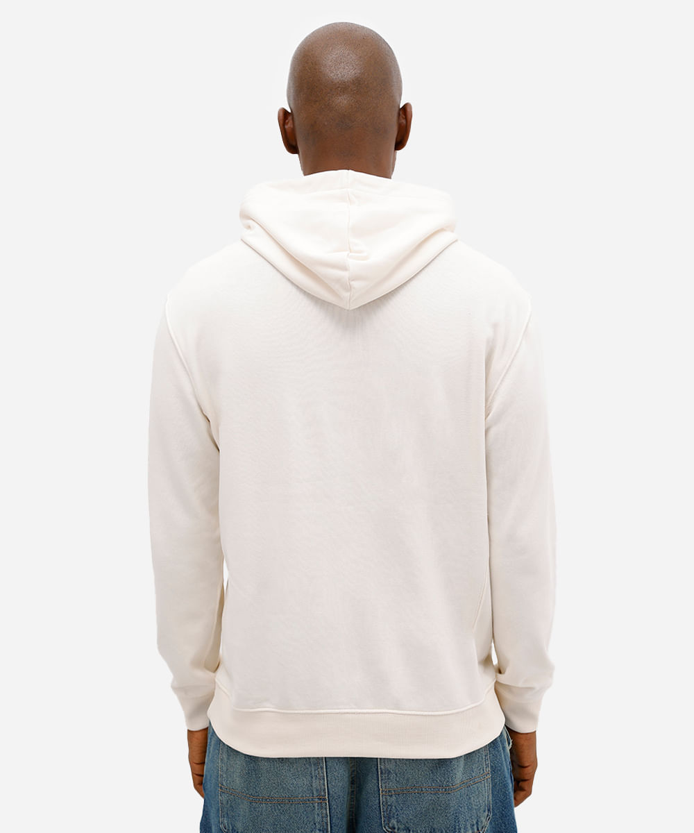 blusão básico masculino de moletom sem felpa com capuz off white