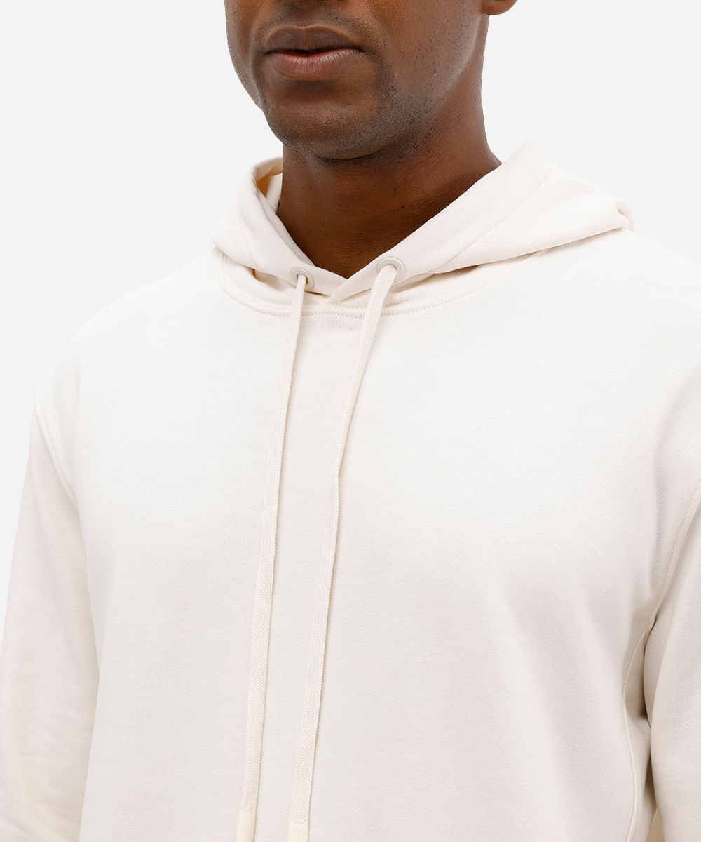 blusão básico masculino de moletom sem felpa com capuz off white
