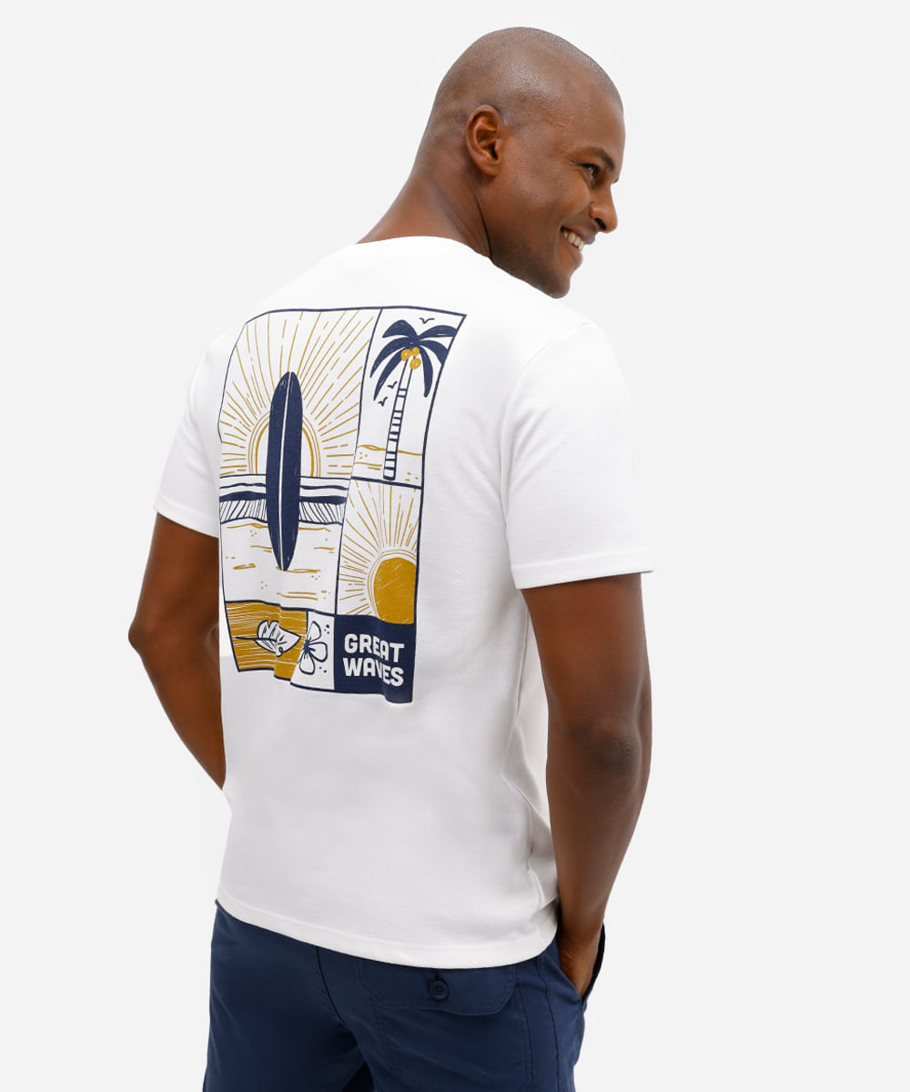 camiseta masculina manga curta estampada off white
