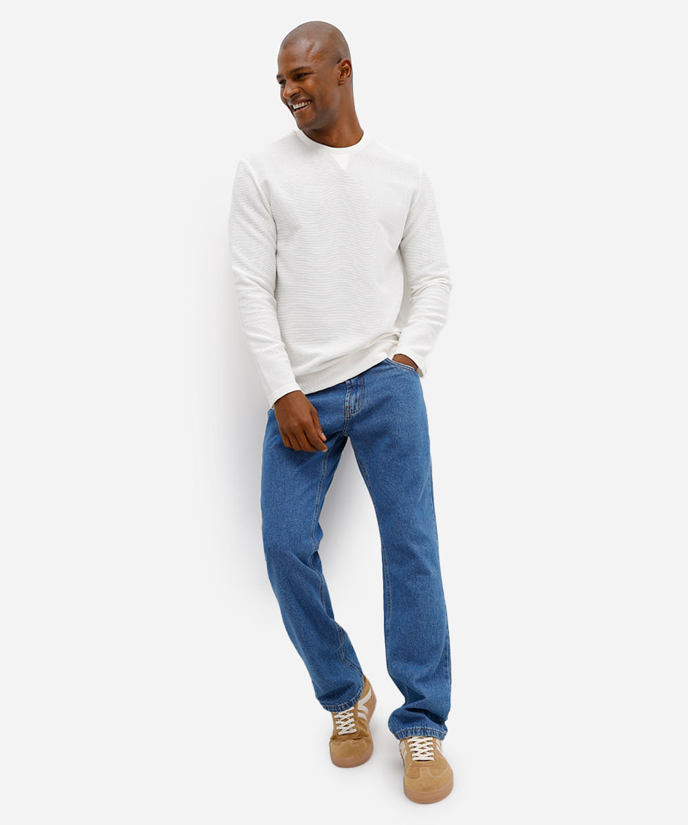 camiseta masculina manga longa texturizada off white