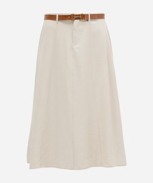 saia midi feminina de viscose com cinto plus size bege