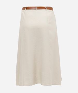 saia midi feminina de viscose com cinto plus size bege