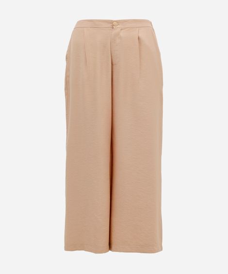 calça de alfaiataria feminina com pregas plus size bege