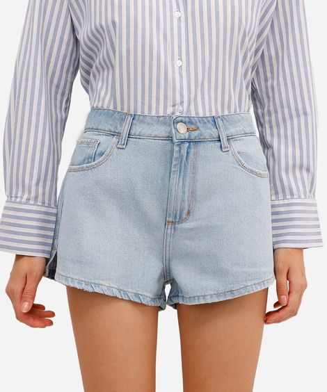 short feminino jeans cintura média azul