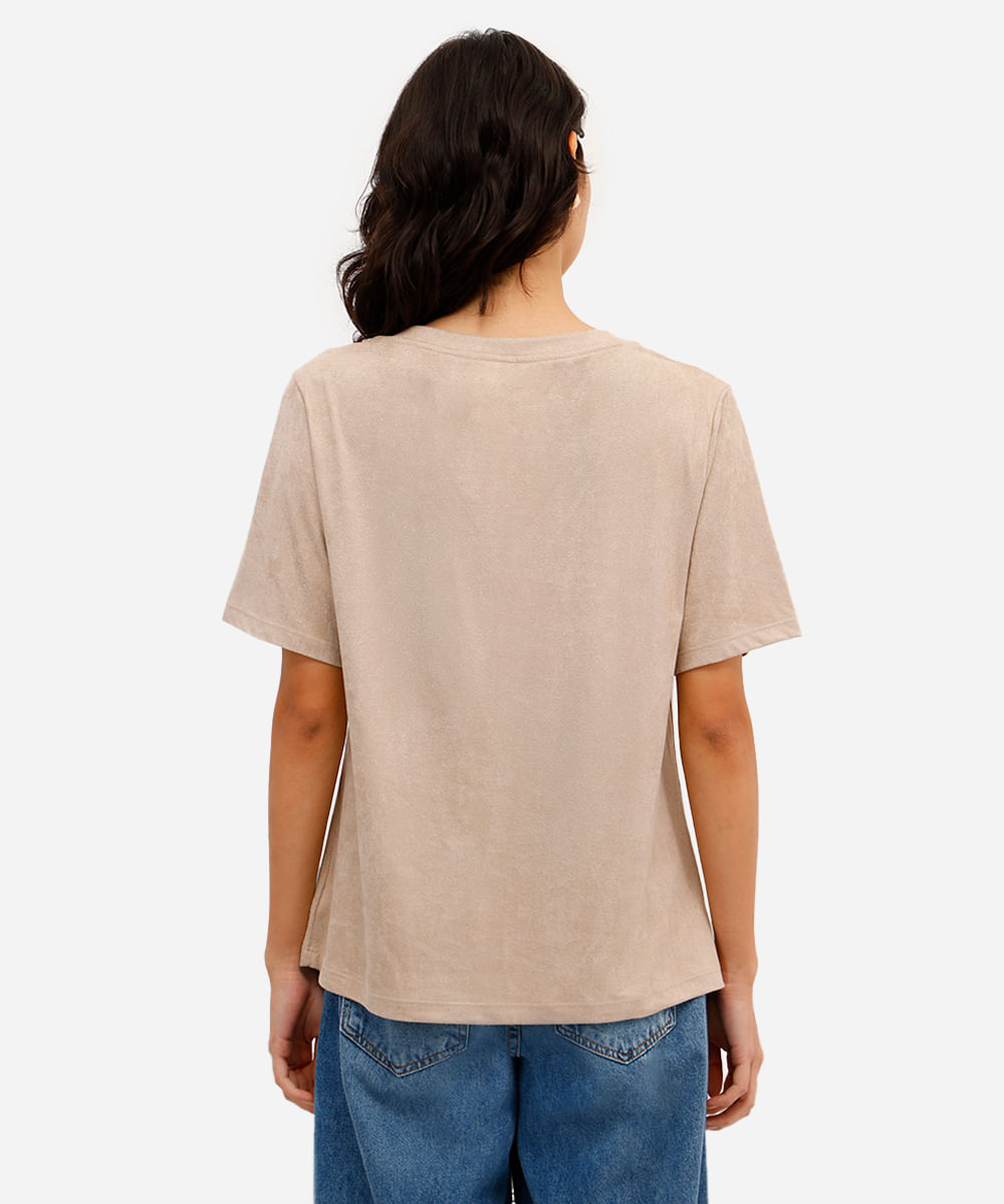 blusa feminina de suede decote v bege