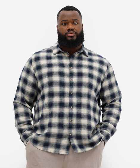 camisa masculina xadrez flanelada plus size azul